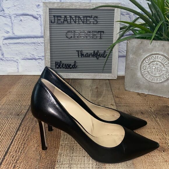 JIMMY CHOO BLACK ROMY 85 PUMPS SIZE 37 1/2 - Picture 1 of 12